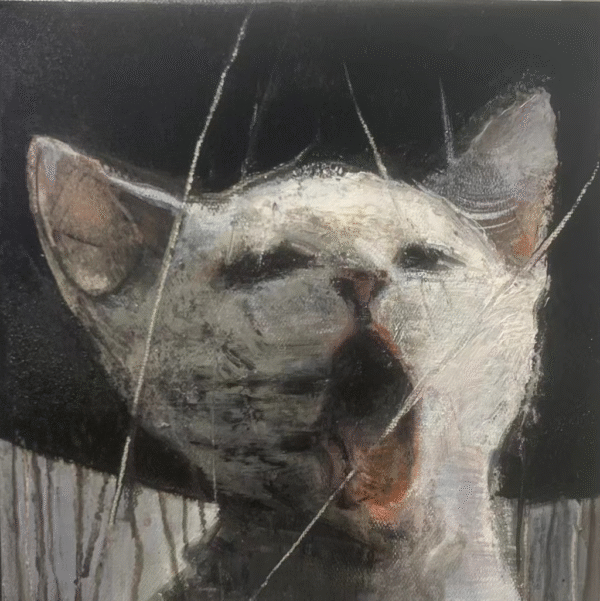 A portrait of a cat yawning in a modern expressionist style