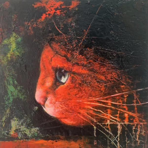 A portrait of a cat in profile, painted in a modern expressionist style
