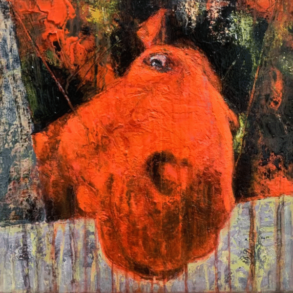 A portrait of a horse in an expressionist style with a red hue