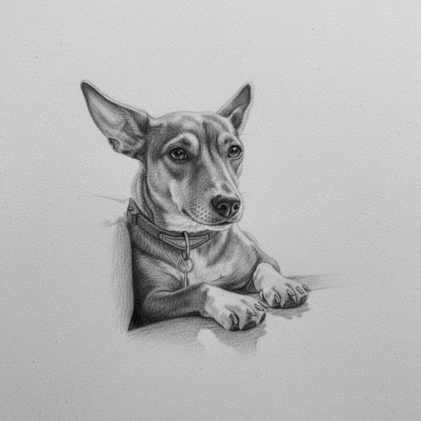 A realistic oil portrait of a dog with big ears